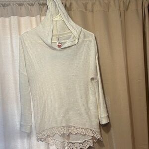 No Boundaries White Hooded Sweater with Lace Detail